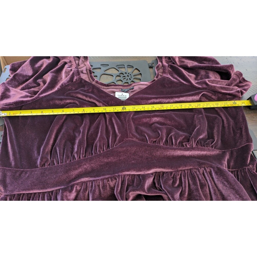 Torrid Velvet Maxi Dress 4X Tiered Flutter Sleeve Whimsigoth Regency Burgundy - Picture 9 of 13